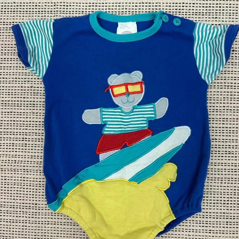 Vintage Infant Baby Hush Puppies Bear Surfer Knit Romper